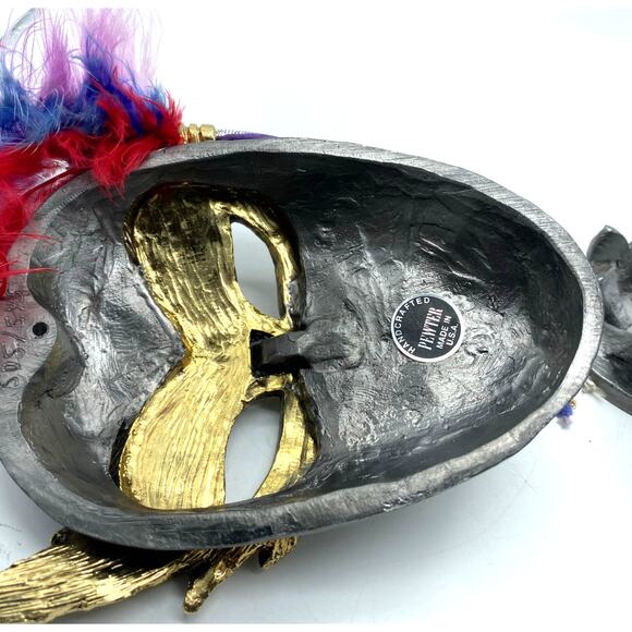 Michael Ricker Pewter Mardi Gras Mask Sculpture with stand Nadine"505/545 signed - Picture 6 of 10
